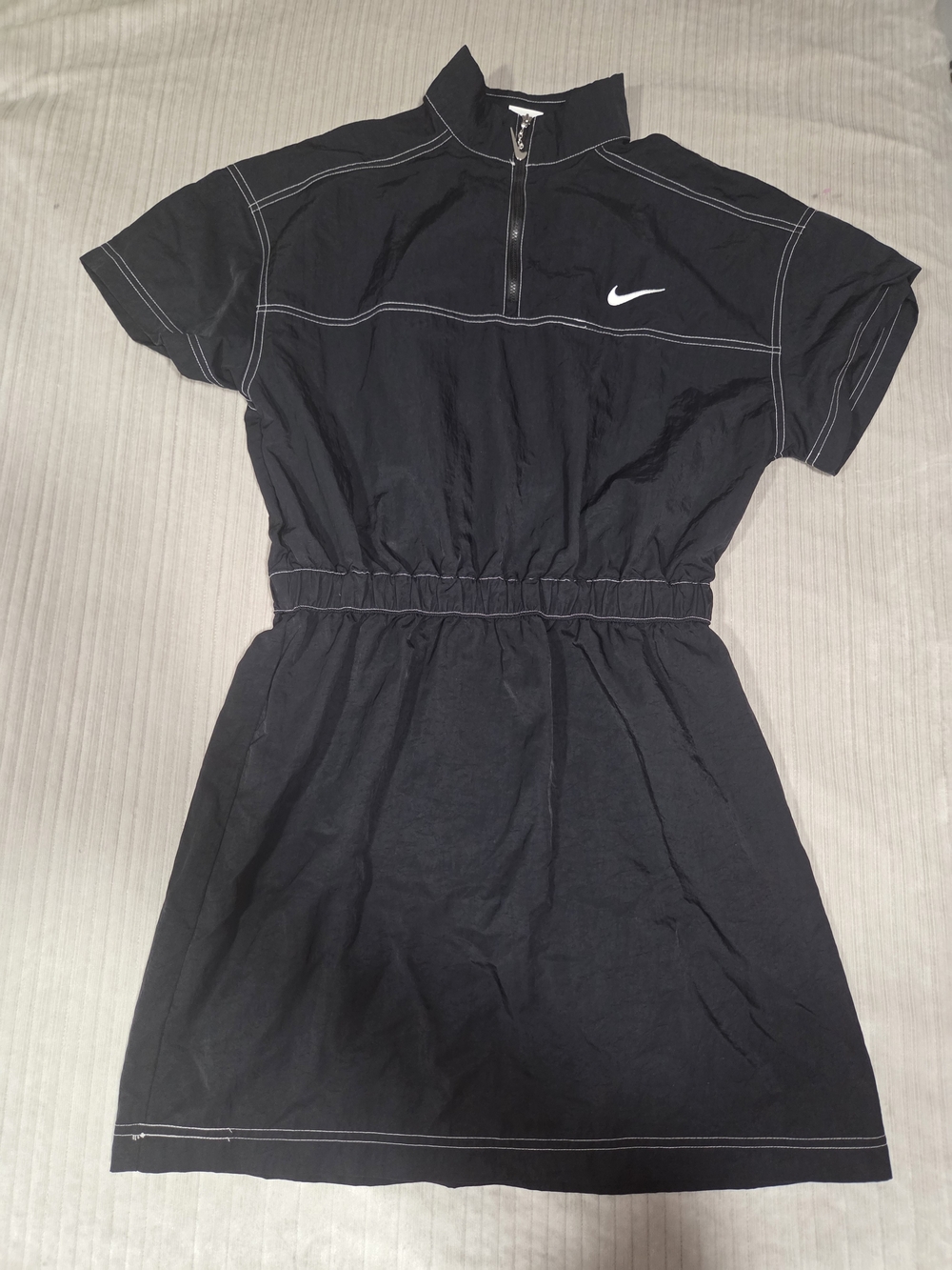 Nike Black Short-Sleeve Zip Dress with White Swoosh